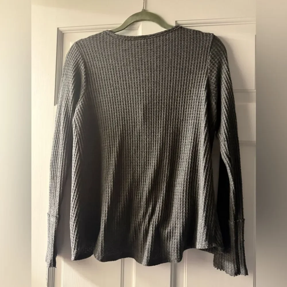 Daytrip Surplice Top Long Sleeve Waffle Knit Top in Charcoal Gray